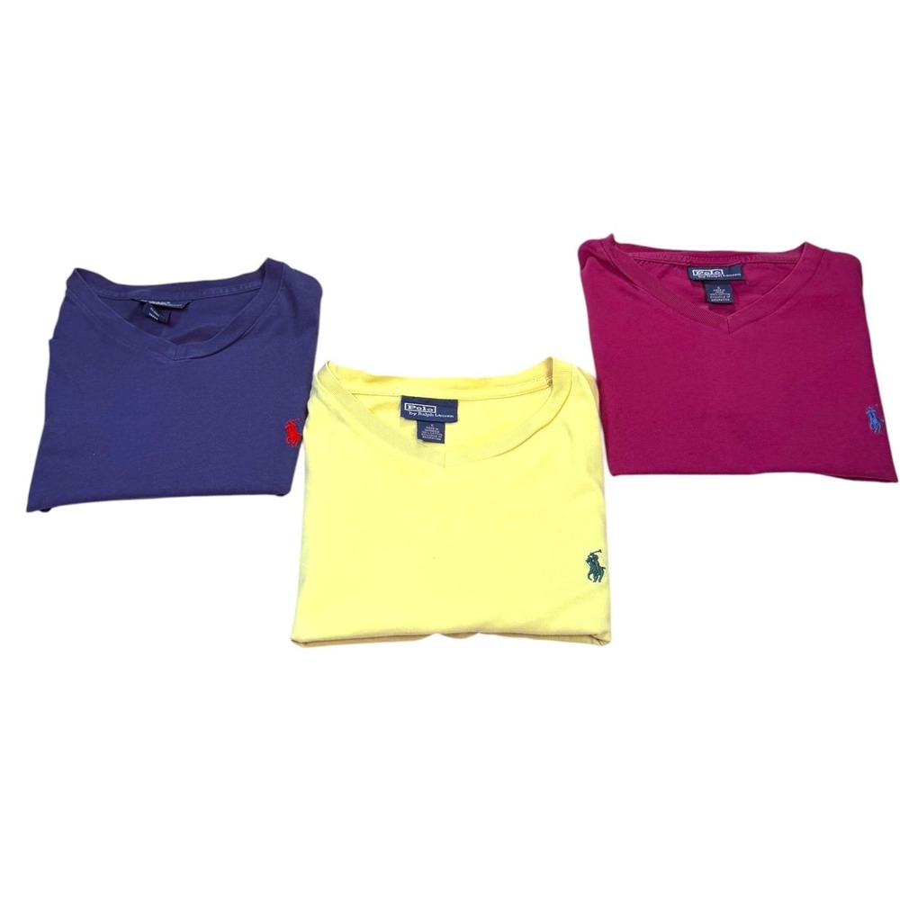 Vintage Polo Ralph Lauren T-Shirt Mens Size S Multicolor V-Neck Cotton 3-Pack